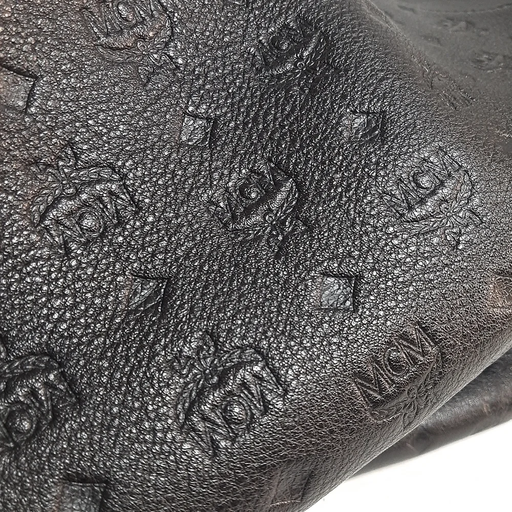 Black Embossed Crossbody Bag with Red Trim